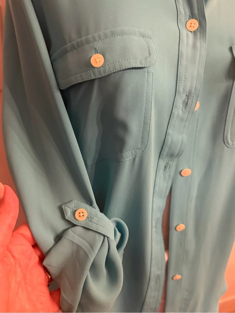 LOFT Turquoise Button-Front Collared Blouse - Picture 3 of 7